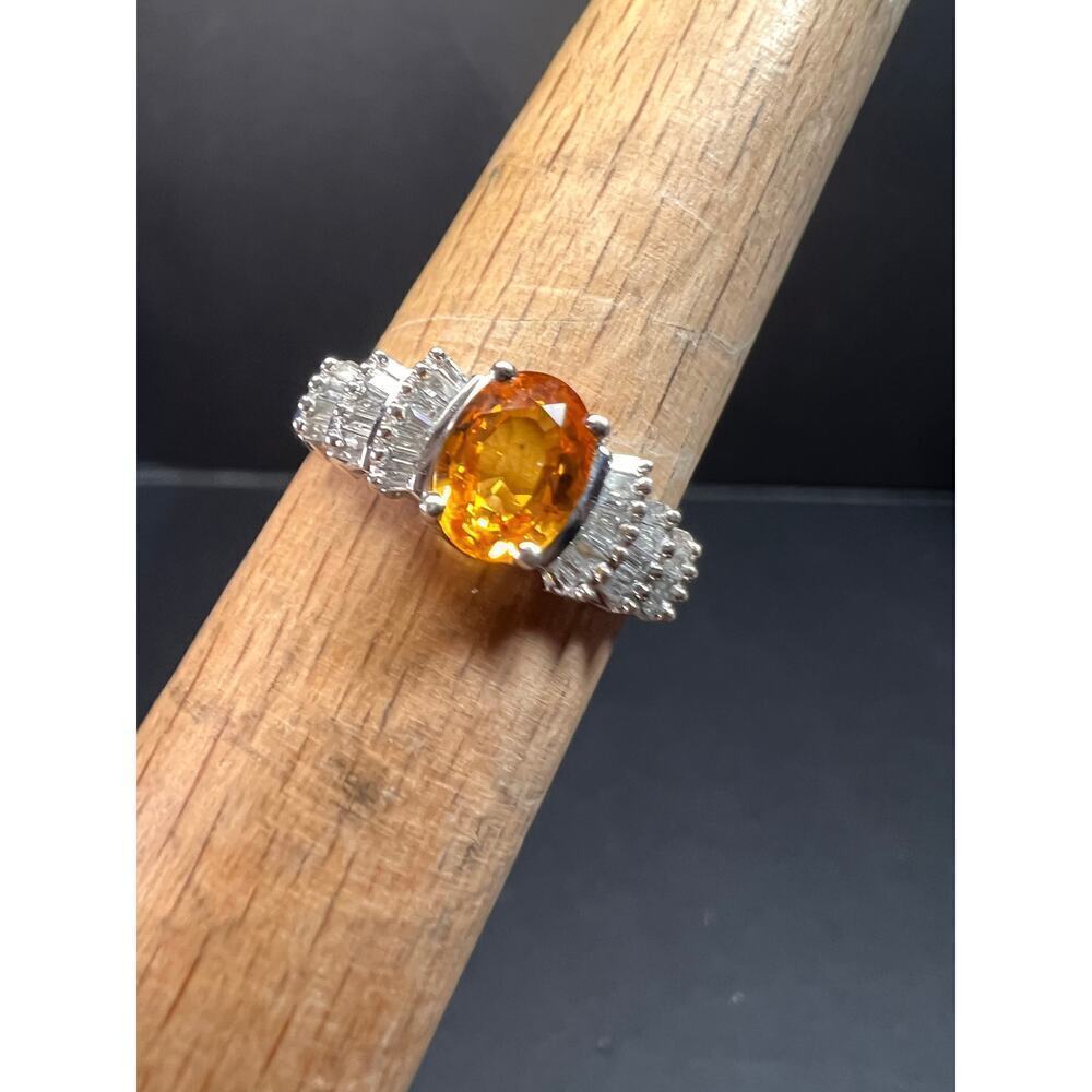 14k white gold yellow lab sapphire and diamond ring size 7 - Picture 9 of 16